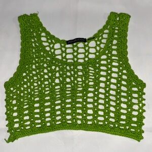 Hot & Delicious Green Crochet/Knit Cropped Tank Top - Size M
